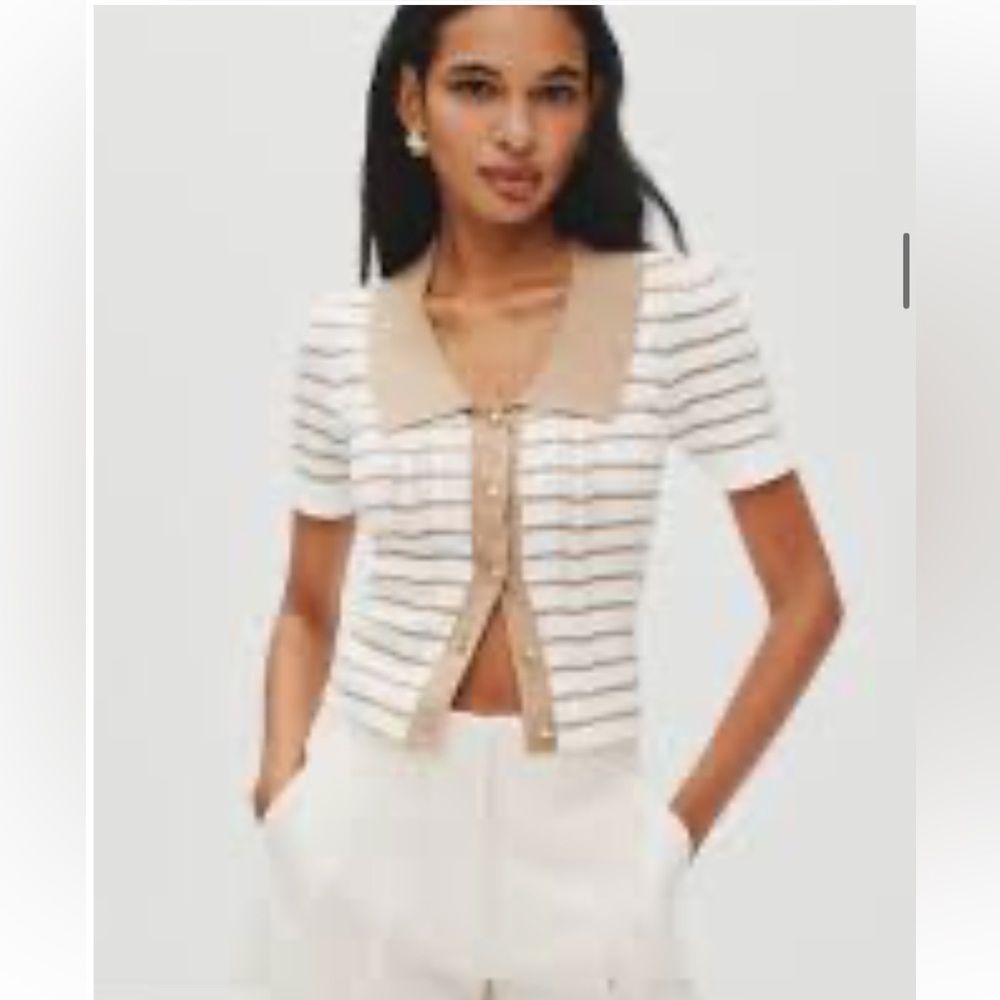 Striped Knit Top with Gold Buttons - Picture 8 of 13